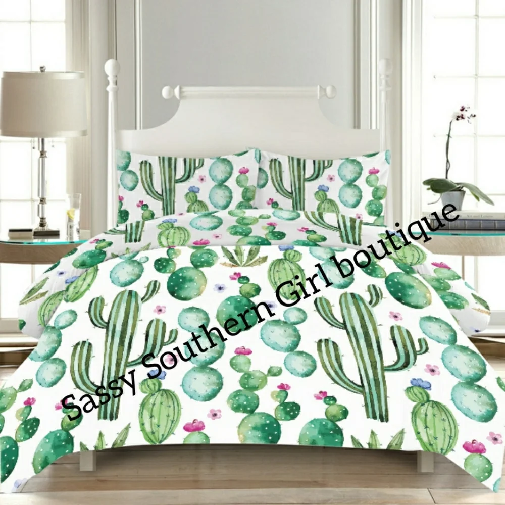 ⭐🆕 Vibrant Boho Cactus print luxury duvet set